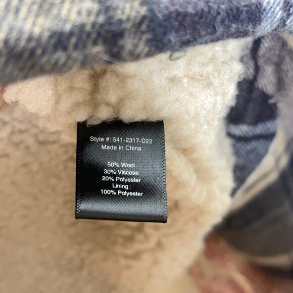 JENNI KAYNE Farmhouse Shearling Lined Chore Jacket Wool Navy Plaid Heritage - Picture 7 of 7